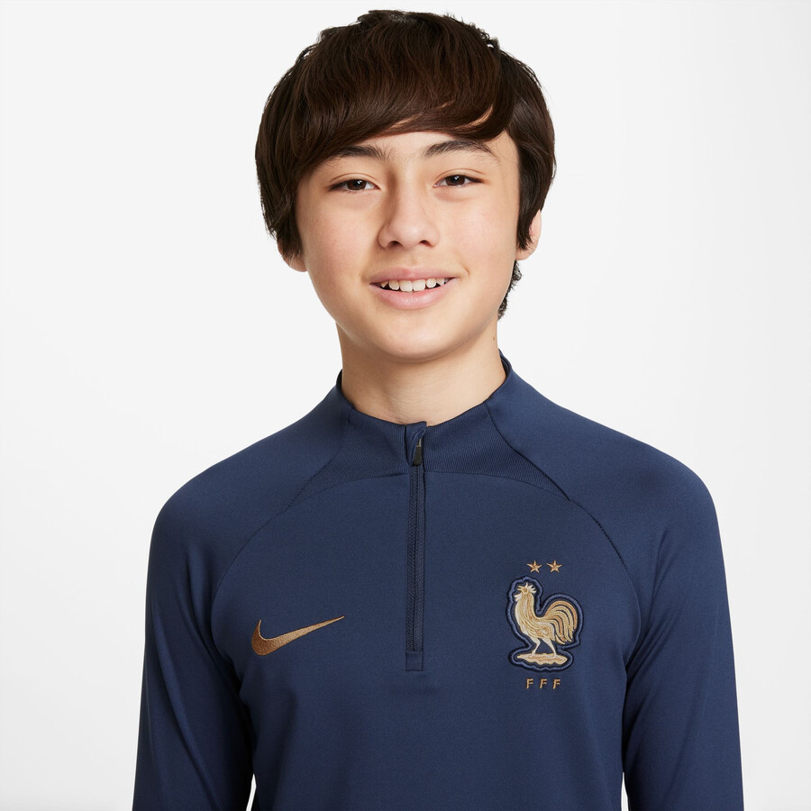 Sweat zippé junior Equipe de France Strike bleu or 2022 sur Foot fr