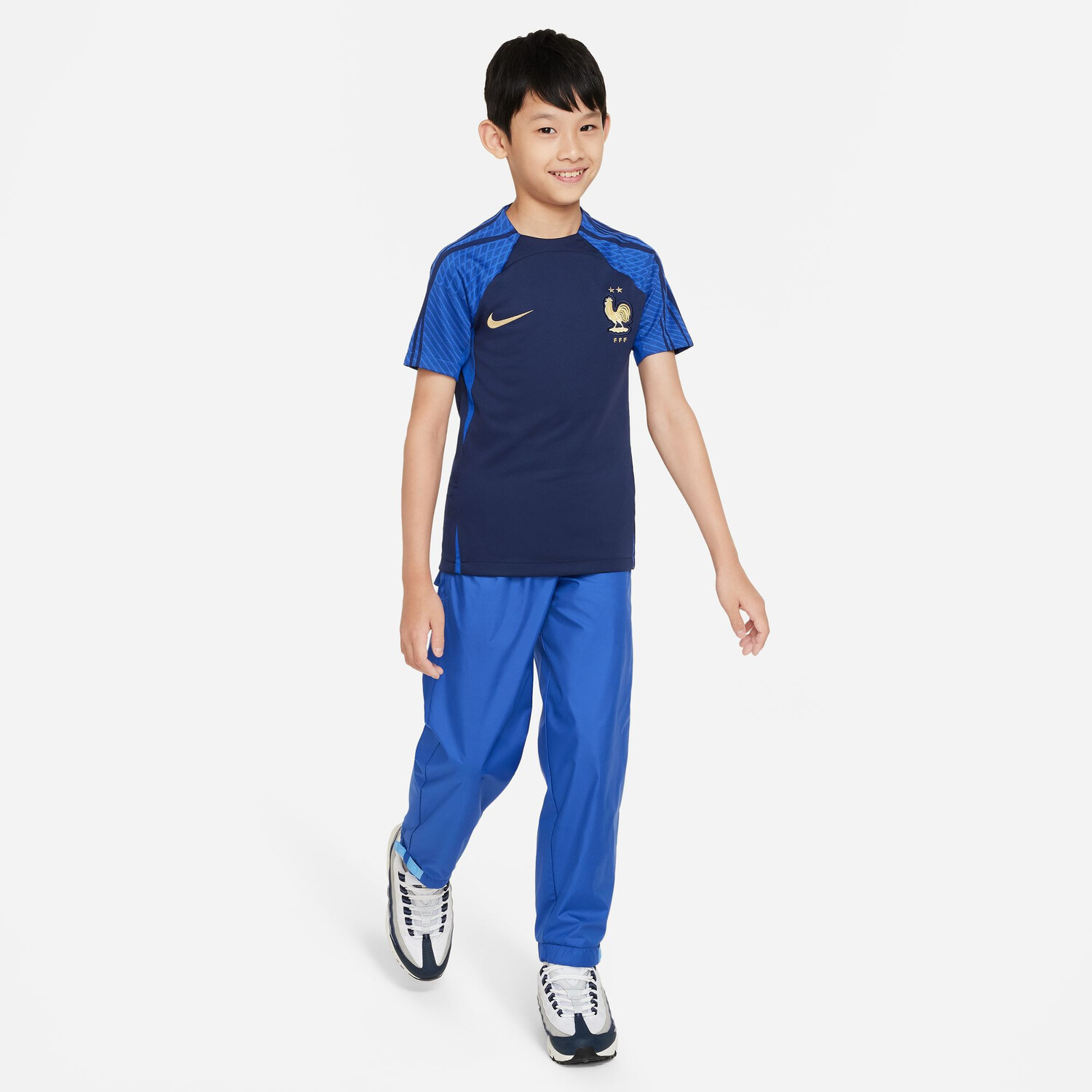 Maillot entraînement junior Equipe de France Strike bleu or 2022 sur