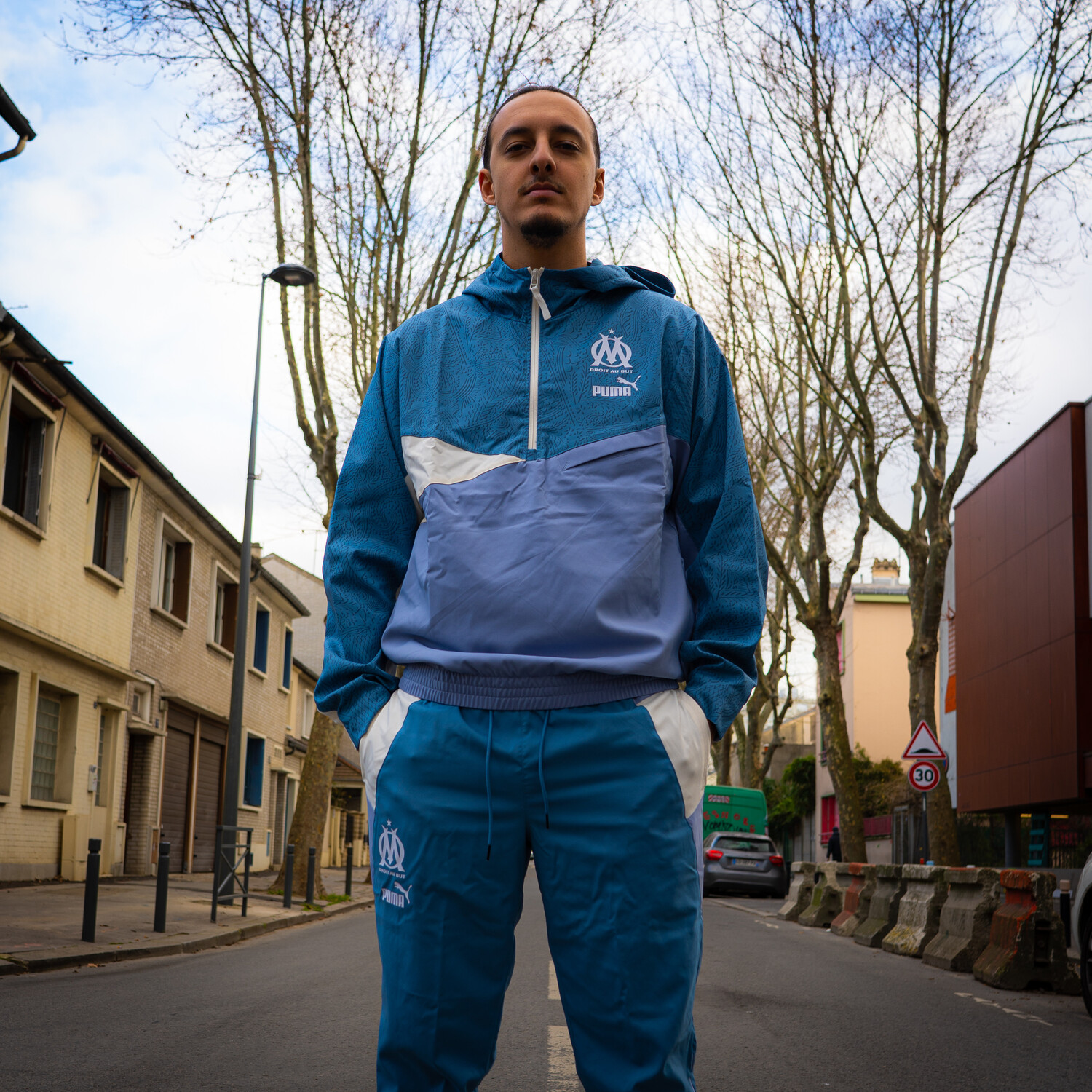Puma Pantalon d'entraînement de football Olympique de Marseille Homme,  Bleu/Blanc