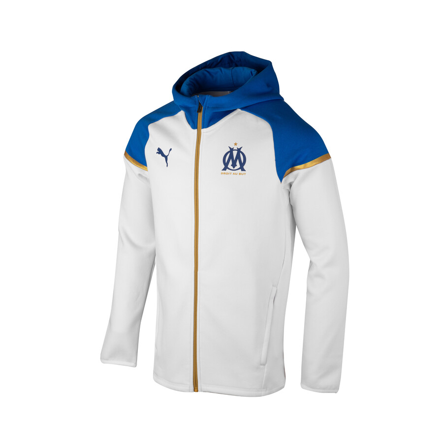 Veste survetement OM Fleece blanc bleu 2023 24 sur Foot