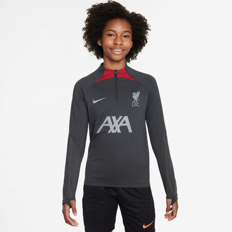 Sweat zippé junior Liverpool Strike gris foncé rouge 2023/24