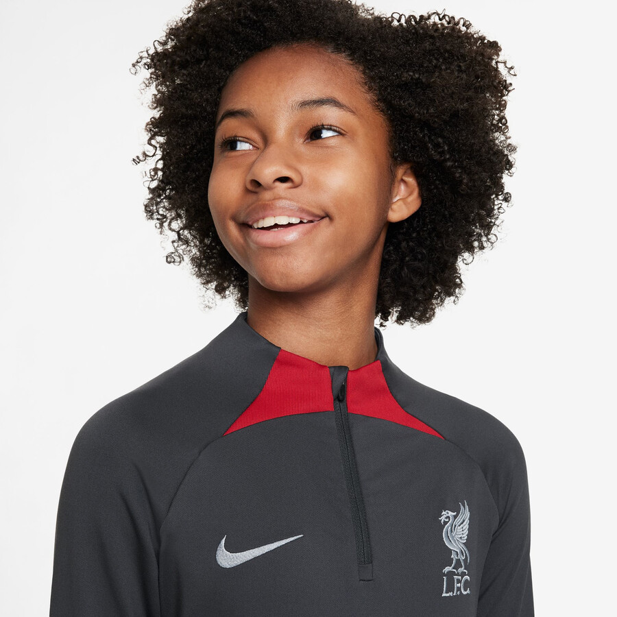 Sweat zippé junior Liverpool Strike gris foncé rouge 2023/24