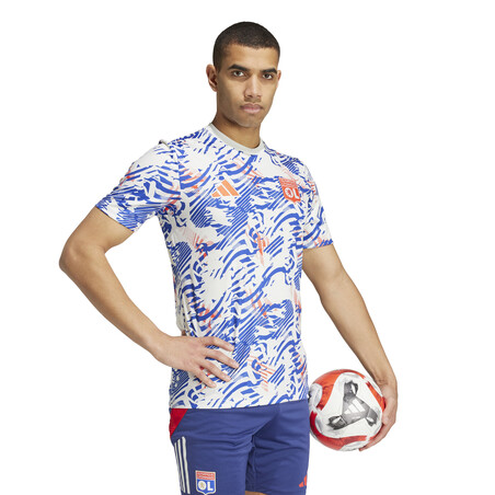 Maillot avant match OL blanc bleu 2024/25