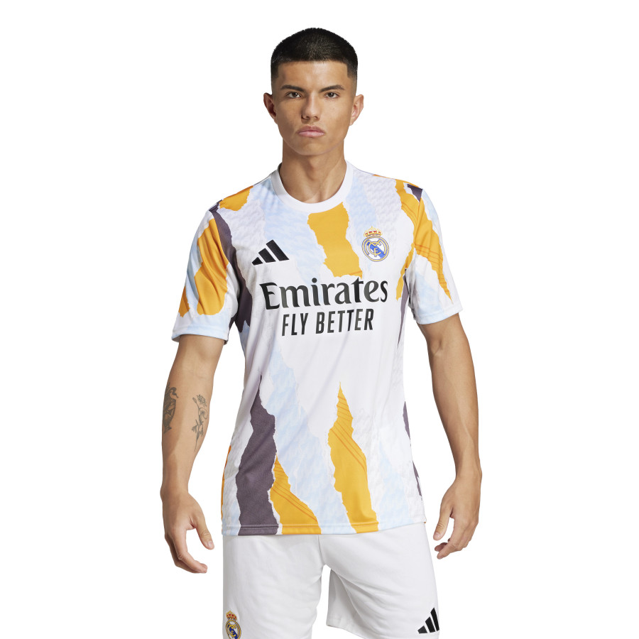 Maillot avant match Real Madrid graphic blanc jaune 2024/25