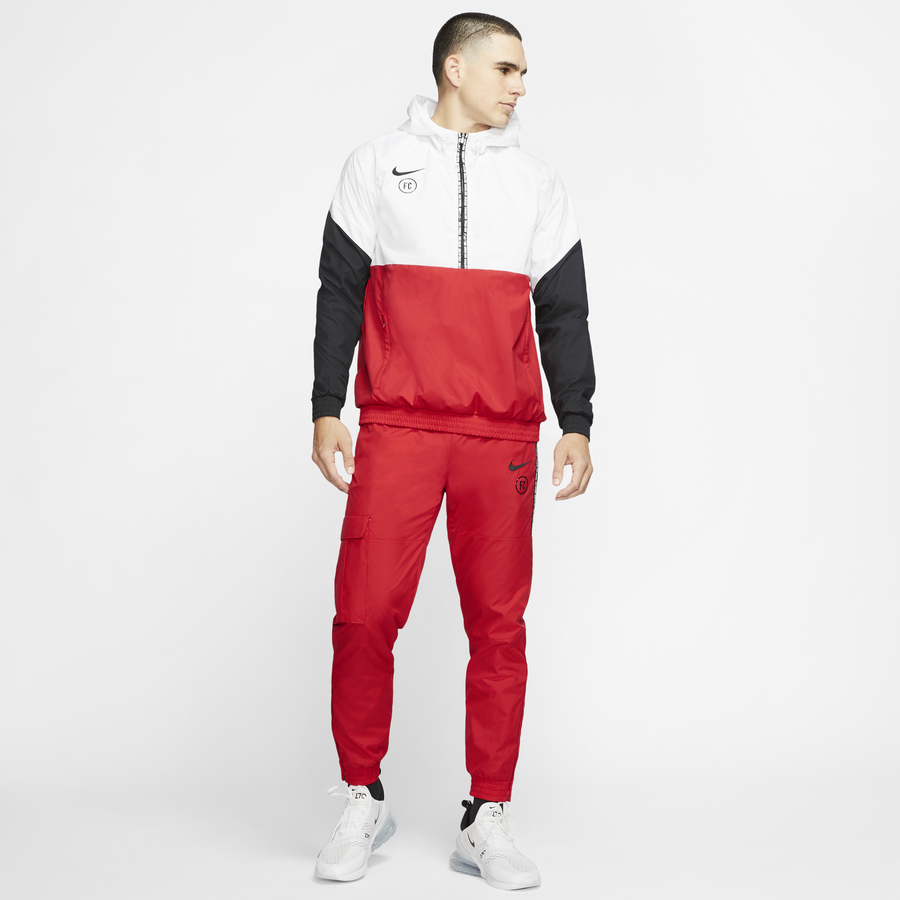 Sweat zippé à capuche Nike F.C. microfibre blanc rouge